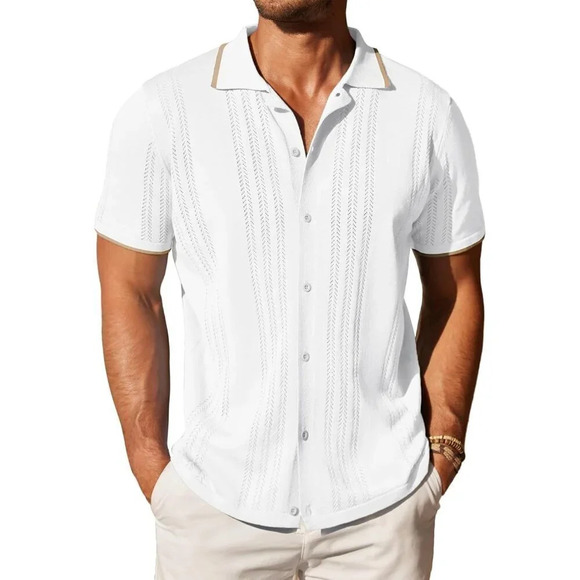 ❤️Men's White Button Down Shirt Vintage Short Sleeve Shirts Casual Beach Tops - Picture 1 of 6